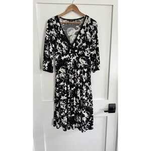 Lily Womens Black Medium Multi Abstract Print High Low Wrap Dress Strechy Black